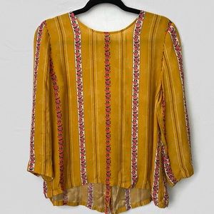 Sezane 100% Silk Mustard Floral Back Button Blouse